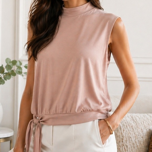 Lauren Ralph Lauren Tops - Lauren Ralph Lauren Blush Nude Sleeveless Mock Neck Tie Hem Top Women's‎ Medium